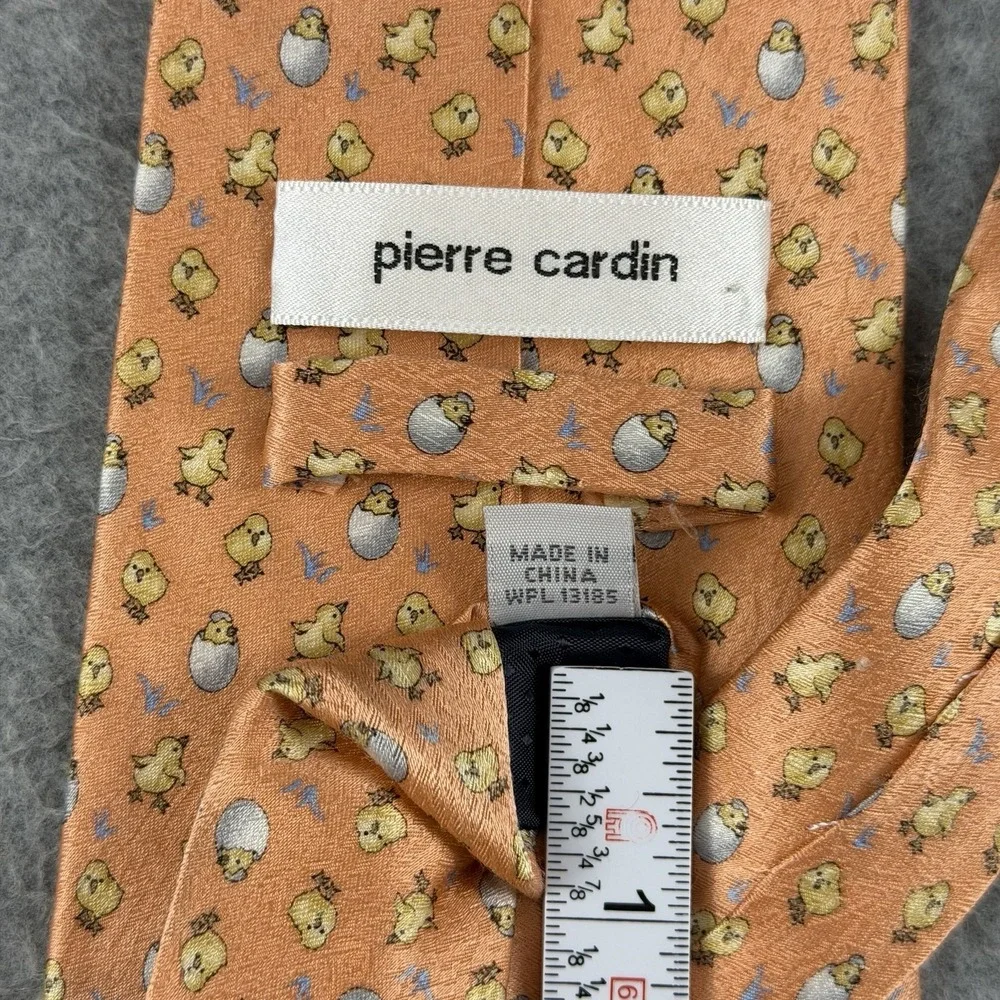 Vintage Pierre Cardin Silk Tie Baby Chicks Eggs Novelty Peach Easter 59x3.75
